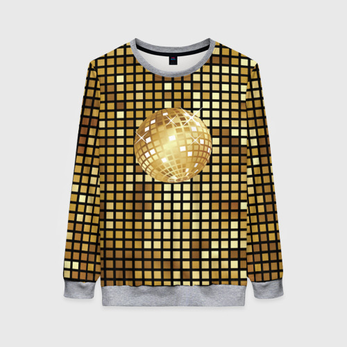 Женский свитшот 3D с принтом Золотой диско шар и золотая мозаика, вид спереди #2