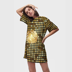 Платье-футболка 3D Золотой диско шар и золотая мозаика - фото 2