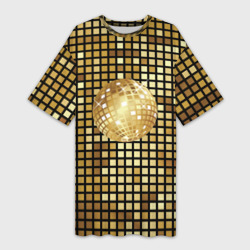 Платье-футболка 3D Золотой диско шар и золотая мозаика