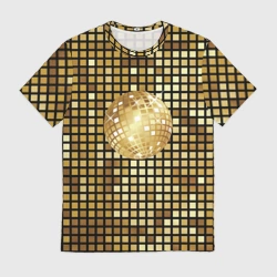 Мужская футболка 3D Золотой диско шар и золотая мозаика