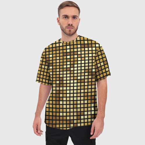 Мужская футболка oversize 3D Золотая мозаика, поверхность диско шара, цвет 3D печать - фото 3