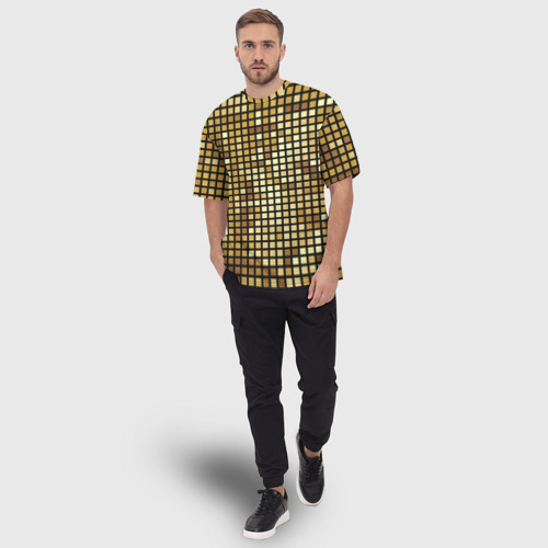 Мужская футболка oversize 3D Золотая мозаика, поверхность диско шара, цвет 3D печать - фото 5