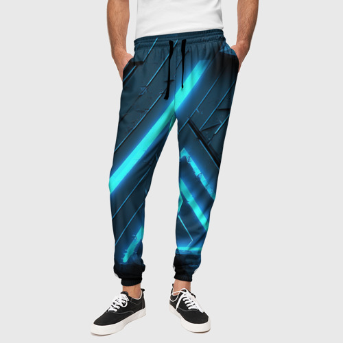 Мужские брюки 3D с принтом Неоновое свечение из плит, вид сбоку #3
