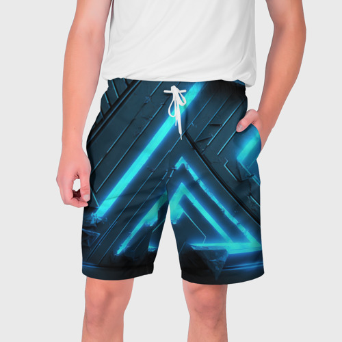 Мужские шорты 3D с принтом Неоновое свечение из плит, вид спереди #2