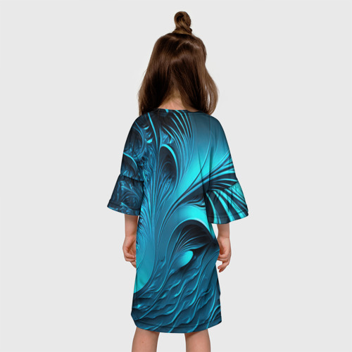 Детское платье 3D с принтом Неоновые объемные узоры, вид сзади #2