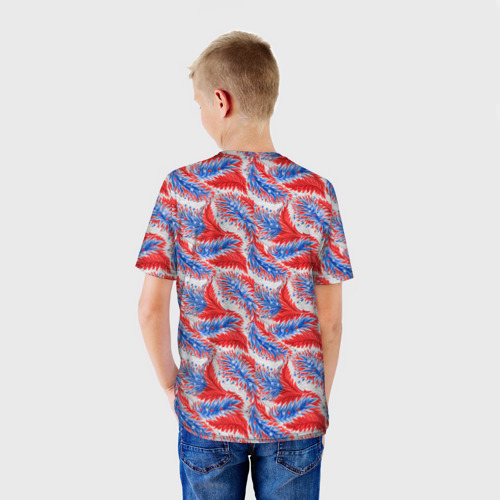Детская футболка 3D с принтом Россия  узоры, вид сзади #2