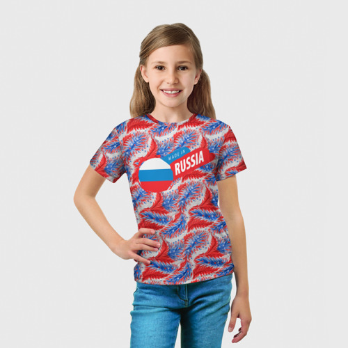 Детская футболка 3D с принтом Россия  узоры, вид сбоку #3