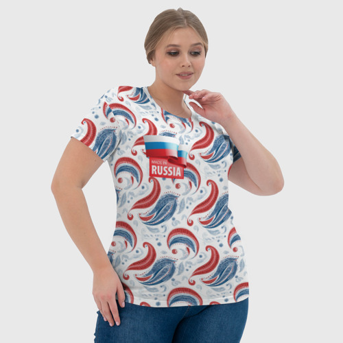 Женская футболка 3D с принтом Флаг России и русские узоры, фото #4