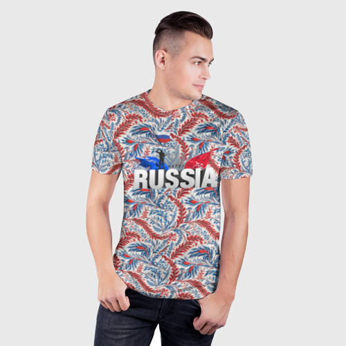 Мужская футболка 3D Slim с принтом Happy Russia волнистые узоры, фото на моделе #1