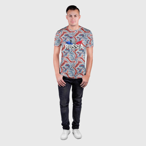 Мужская футболка 3D Slim с принтом Happy Russia волнистые узоры, вид сбоку #3