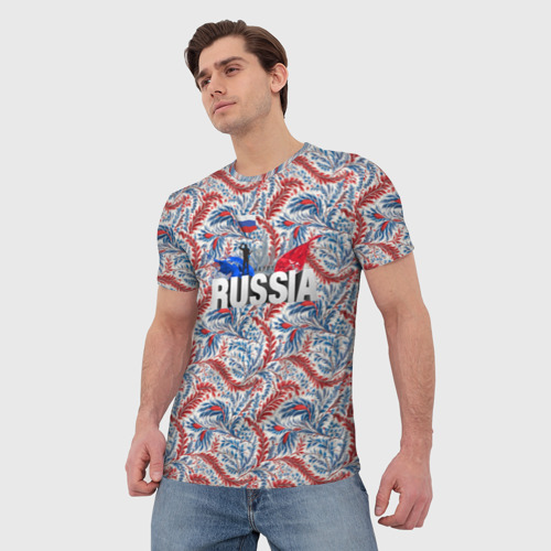Мужская футболка 3D с принтом Happy Russia волнистые узоры, фото на моделе #1