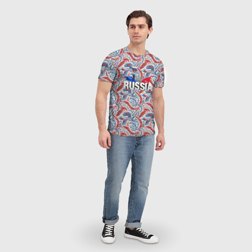 Мужская футболка 3D с принтом Happy Russia волнистые узоры, вид сбоку #3
