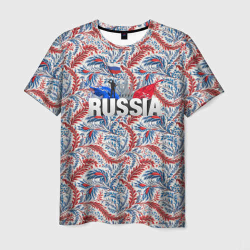 Мужская футболка 3D с принтом Happy Russia волнистые узоры, вид спереди #2