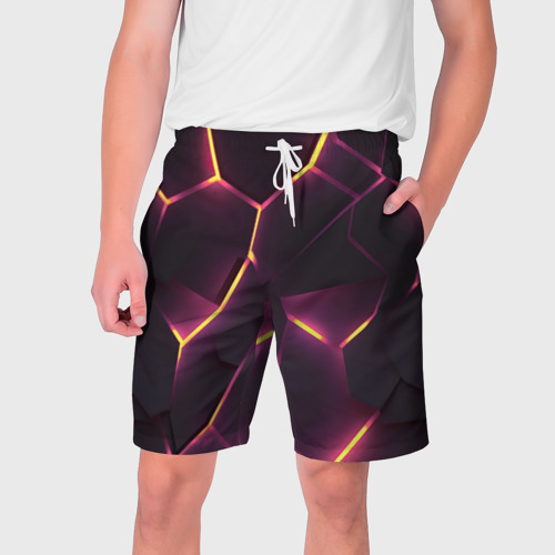 Мужские шорты 3D с принтом Пурпурные неоновые плиты, вид спереди #2
