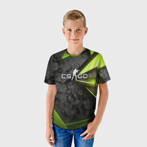 Детская футболка 3D CS GO green black abstract, цвет 3D печать - фото 3