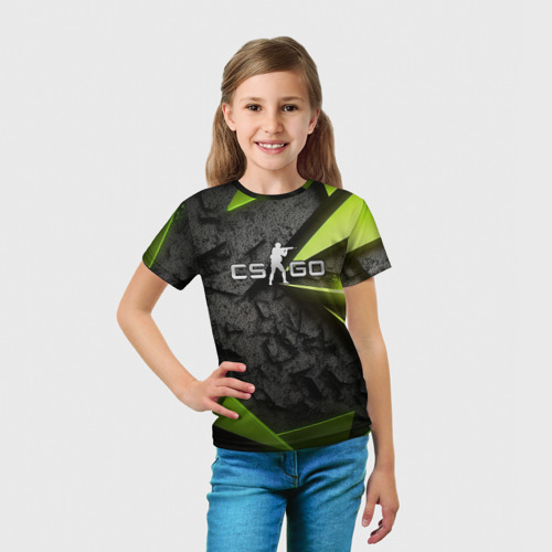 Детская футболка 3D CS GO green black abstract, цвет 3D печать - фото 5