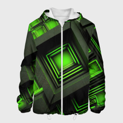 Мужская куртка 3D Неоновые зелёные блоки