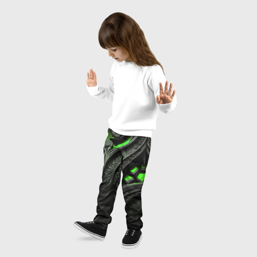 Детские брюки 3D с принтом Green    black abstract, фото на моделе #1