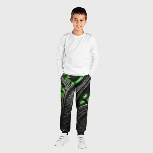 Детские брюки 3D с принтом Green    black abstract, вид сбоку #3