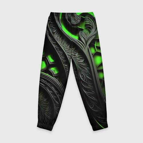 Детские брюки 3D с принтом Green    black abstract, вид сзади #1