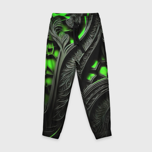 Детские брюки 3D с принтом Green    black abstract, вид спереди #2
