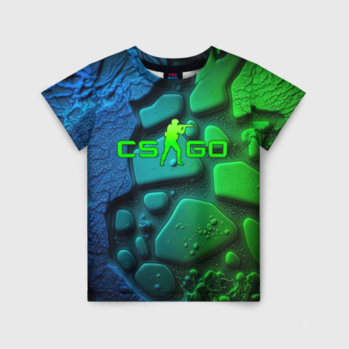 Детская футболка 3D CS GO green black   abstract, цвет 3D печать