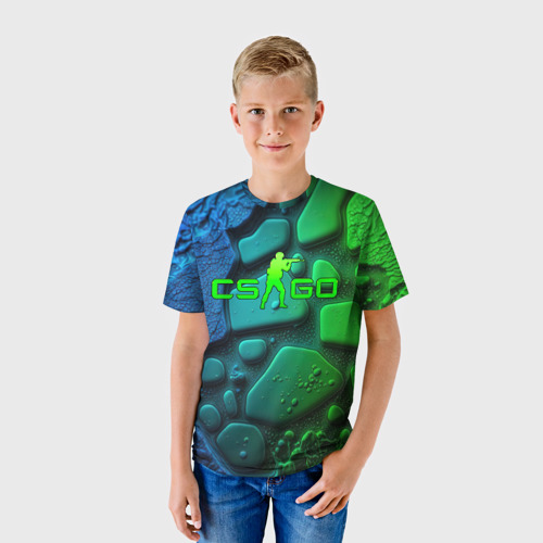 Детская футболка 3D CS GO green black   abstract, цвет 3D печать - фото 3