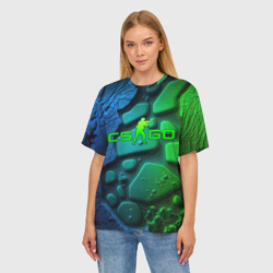 Женская футболка oversize 3D CS GO green black   abstract - фото 2