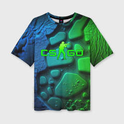Женская футболка oversize 3D CS GO green black   abstract