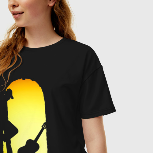 Женская футболка хлопок Oversize Печальный гитарист, цвет черный - фото 3
