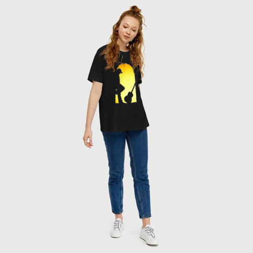 Женская футболка хлопок Oversize Печальный гитарист, цвет черный - фото 5