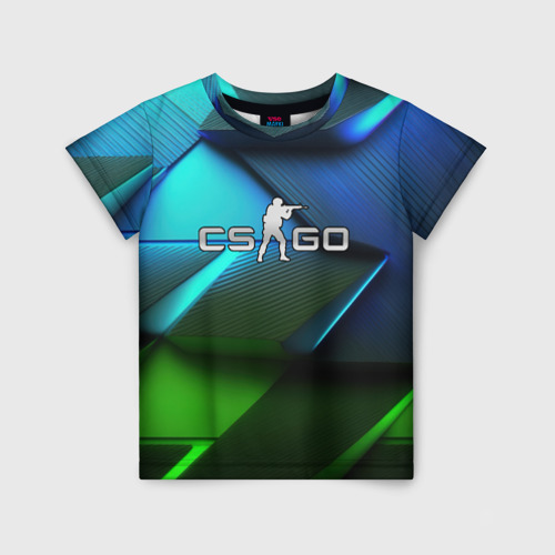 Детская футболка 3D CS GO green  blue abstract, цвет 3D печать