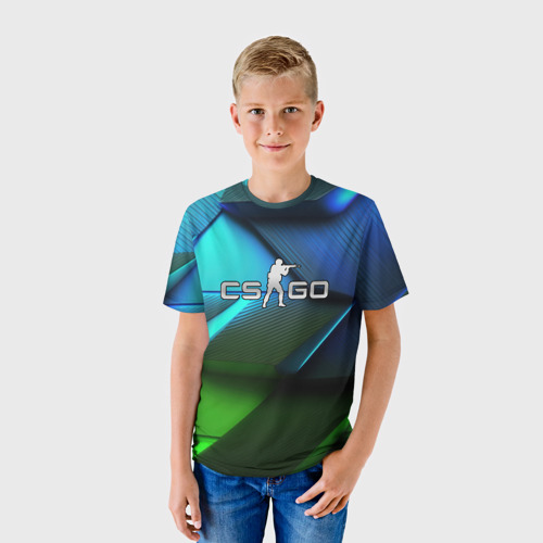 Детская футболка 3D CS GO green  blue abstract, цвет 3D печать - фото 3
