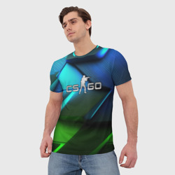 Мужская футболка 3D CS GO green  blue abstract - фото 2