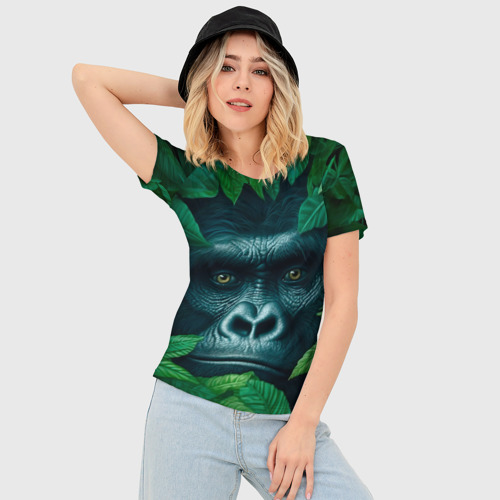 Женская футболка 3D Slim Горилла в кустах, цвет 3D печать - фото 3