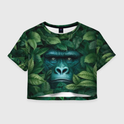 Женская футболка Crop-top 3D Горилла в кустах джунгли