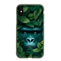 Чехол для iPhone XS Max матовый Горилла в кустах джунгли