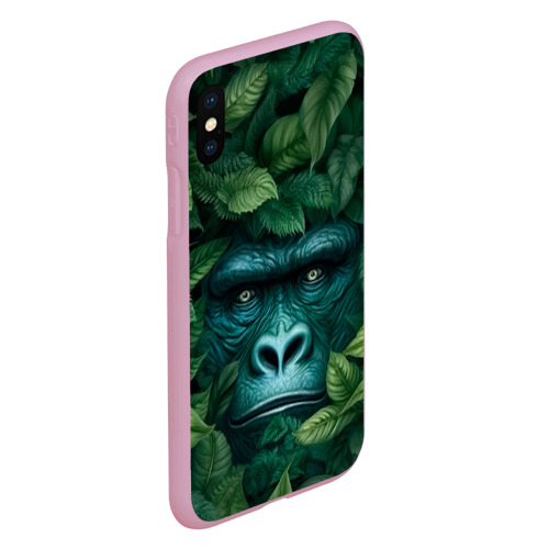 Чехол для iPhone XS Max матовый Горилла в кустах джунгли, цвет розовый - фото 3