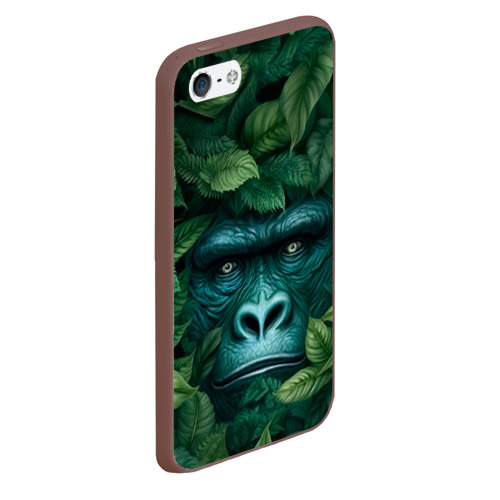 Чехол для iPhone 5/5S матовый Горилла в кустах джунгли, цвет коричневый - фото 3