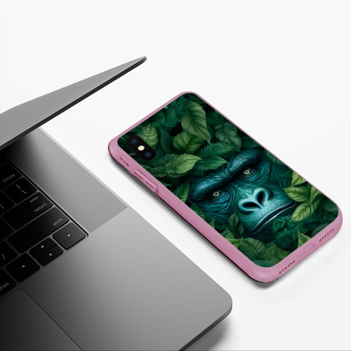 Чехол для iPhone XS Max матовый Горилла в кустах джунгли, цвет розовый - фото 5