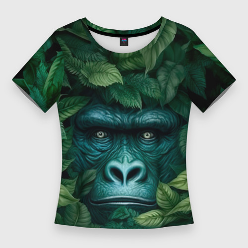 Женская футболка 3D Slim Горилла в кустах джунгли, цвет 3D печать
