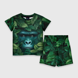 Детский костюм с шортами 3D Горилла в кустах джунгли