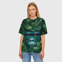 Женская футболка oversize 3D Горилла в кустах джунгли - фото 2