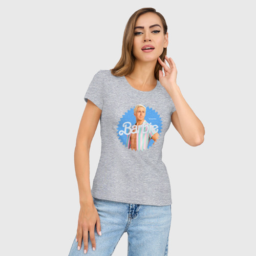 Женская футболка хлопок Slim Райан Гослинг Кен, цвет меланж - фото 3