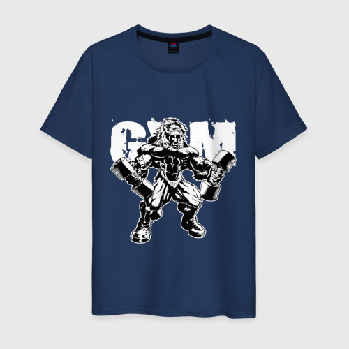 Мужская футболка из хлопка с принтом Lion gym, вид спереди №1