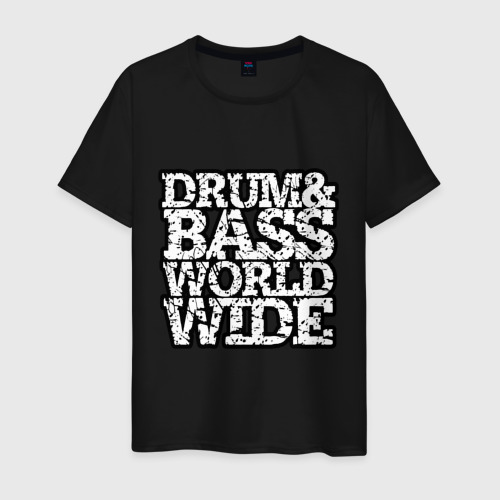 Мужская футболка хлопок Drum and bass world wide, цвет черный