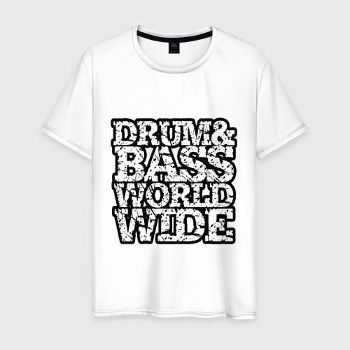 Мужская футболка из хлопка с принтом Drum and bass world wide, вид спереди №1