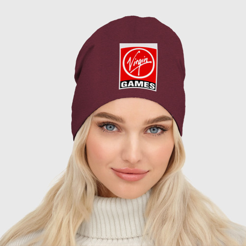 Женская шапка демисезонная Virgin games logo, цвет меланж-бордовый - фото 3