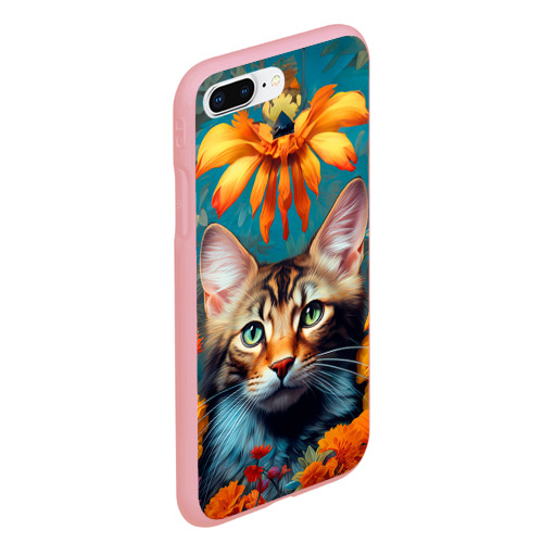 Чехол для iPhone 7Plus/8 Plus матовый с принтом Дикая кошка в цветах, вид сбоку #3