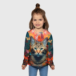 Детский лонгслив 3D Кошка в цветах - фото 2